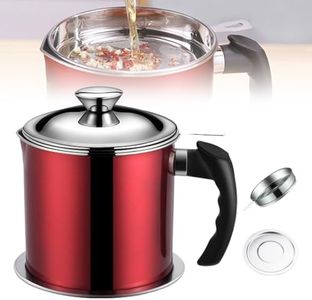 Stainless Steel Oil Filter Pot Can, 44 fl oz Large Capacity Grease Container Storage Pot Dispenser with Strainer & Lid for Storing/Filter/Separator Frying Oil and Cooking Grease (Red)