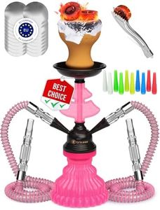 tricase Pink Hookah Set 2 Hose Hookah – LilOne 12” Pink Mini Hookah Combo Kit Shisha Hookah Set with Prepunched Foil Hookas Bowl Disposable Tips Mouthpiece Tongs Portable Hookah Pipe - Hookah Machines