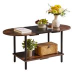 Aibiju Coffee Table, Oval Center Table, Industrial Side Tea Table for Living Room Home Furniture, Modern Style, Rustic Brown+ Black+ Black Legs, YD-011BH