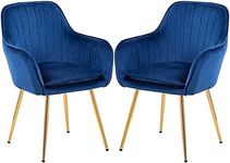 My Art Design - Pair of 2 Stylish, Modern, Elegant & Comfortable Velvet Arms Chairs for Dinning Living Hotel Cafe (2 Chairs) (Blue)