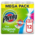 PLENTY Kitchen Towel, 12 White Rolls, 1200 Sheets of Kitchen Roll, 2-Ply Tissue