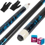 LOTKEY Pool Stick,Pool Cue Sticks 58'' Solid Wood Extra 2 Pool Chalk and Gloves Included Durable for Professional Billiard Players (Blue)