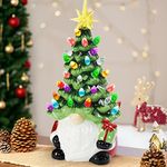 ORIENTAL CHERRY Christmas Decorations - 12” Lighted Up Gnomes Ceramic Christmas Tree with 46 Multicolored Lights - Small Mini Prelit Xmas Holiday Decor for Tabletop Home Room Table Fireplace Office