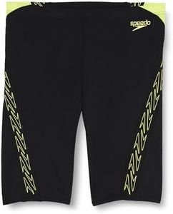 Speedo Men's Hyperboom Splice Jammer Swimming Trunks | Quick Drying | Training | Fitness | Chlorine Resistant, Black/Lemon Drizzle, 34