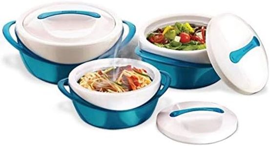 Pinnacle Insulated Casserole Dish with Lid 3 pc. set 2.6/1.25/.6 qt. Elegant Hot Pot Food Warmer/Cooler - Large Thermal Soup/Salad Serving Bowl Stainless Steel, Best Gift Set for Moms, Holidays - Teal