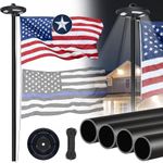 20FT Black Flag Pole Kit with Solar Light in Ground, 12 Gauge Extra Thick Aluminum Flagpole with 3x5 TearProof Embroidered American Flag and 126 LED Light,10 Hour Dusk to Dawn US Flag Set for Outdoor