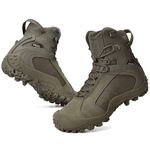 XPETI Mens Military and Tactical Boots 8" Waterproof Combat Boots Leather Hiking Boots Men Olive Green Size 10.5 UK