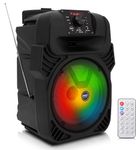Pyle Portable Bluetooth PA Speaker 400W – 8 Inch Subwoofer, Rechargeable Party Speaker with LED Lights, Mic Input, USB MP3 FM Radio, Remote Control for Karaoke Events and Outdoor Use