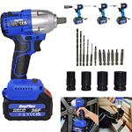 21V MAX Brushless Cordless Impact Wrench Car Repair Wheel Nut Gun Electric 420 N.M High Torque Impact Wrench Power Wrench Electric Cordless Driver with 4 Sockets + 12 Driver Bits+ 6.0AH Battery