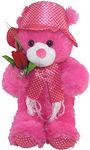 Tickles Teddy with Rose Soft Stuffed Plush Animal Toy for Kids Birthday Gift (Size: 45 cm; Color: Magenta)