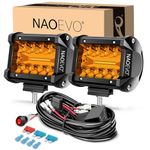 NAOEVO 4 Inch LED Pod Lights, Spot Flood Amber LED Fog/Driving/Off Road Lights, Small LED Light Bar with 2 Leads Wiring Harness, LED Cube Work Lights for Truck Boat ATV UTV, 2 Pcs (Amber)