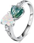 ETERMBOL Personalized 2 Birthstone Women Heart Promise Ring Statement Ring for Women 925 Sterling Silver Promise Ring for Her Anniversary Valentines Size 5-9, opal&moss agate