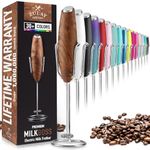 Zulay Milk Frother Handheld Foam Maker with Upgraded Holster Stand - Powerful Coffee Frother Electric Handheld Mixer - Battery Operated Frother for Coffee with Stainless Steel Electric Whisk (Walnut)