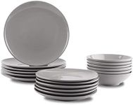 Amazon Basics 18-Piece Stoneware Dinnerware Set - Smokey Grey, Service for 6