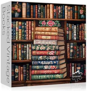 PICKFORU Vintage Bookshelf Puzzles for Adults, 1000 Pieces, Book Flower Jigsaw Puzzle, Retro Aesthetic, Difficult Challenging Hard Puzzle for Book Lovers