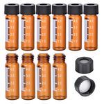 ESHATO 4ML Autosampler Vial, 100 Pack HPLC/GC Vials 9-425 Lab Amber Vials Sample Vial Screw Cap Writing Patch Red PTFE & White Silicone Septa for LC Stamper