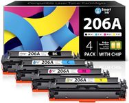 Smart Ink Compatible Toner Cartridge Replacement for HP 206A 206 A with Built-in Chip (4 Pack) to use with Color Laserjet Pro MFP M283fdw M283cdw Laserjet Pro M255dw M255nw (Black Cyan Magenta Yellow)