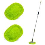 66'' Car Wash Mop with Long Handle, Chenille Microfiber Soft Car Wash Brush Cleaning Tool Kit with 15° Labor-saving Elbow Extension Stainless Steel Pole & Replacement Head for Clean RV SUV Truck House