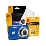 Digital Camera Set Bundle with Kodak Pixpro FZ55 Compact Digital Camera, 32gb SD Card, and Clikoze Cleaning Cloth (Blue)