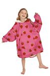 papasgix Oversized Blanket Hoodie Sweatshirt Pullover with Large Front Pocket, Hoodie Wearable Blanket for Teenagers Kids (Strawberry)