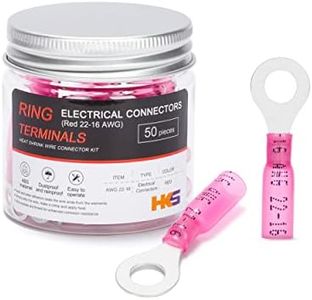 HKS 50 PCS Ring Terminals 1/2" Red 22-16 AWG - M12 - Electrical Connectors - Heat Shrink Wire Connector Kit - Tinned Red Copper - Automotive Marine Ring Connectors - Waterproof and Insulated