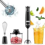 Facelle Immersion Hand blender 400W, 4-in-1 Handheld Smoothie Blender Stick Blender Set with Chopper, Beaker, Whisk for Smoothie, shakes, Baby Food, Sauces Red, Puree, Soup