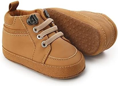 Meckior Infant Baby Boys Girls High Top Ankle Sneakers Toddler Non Slip Soft Sole Walking Shoes Newborn PU Leather Casual Moccasins Prewalkers Crib Shoe First Walkers Shoes 12-18 Months
