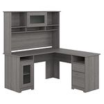 Bush Furniture Cabot L Shape Desk with Hutch, 60W, Modern Gray