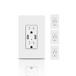 TOPELER 4Pack USB Charger in-Wall Outlet, USB Receptacle with Dual Type A Ports, 15 Amp Duplex Tamper Resistant Receptacle Plug, Screwless Wall Plate Included, UL Listed FCC Approved, White