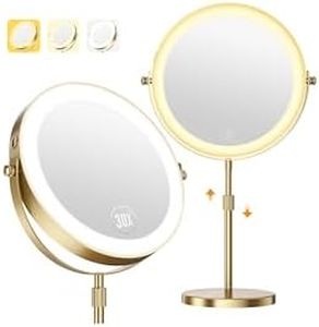 Zlroluyn 30X Magnifying Makeup Mirror with Lights, Height Adjustable Double Sided Vanity Mirror, 360° Rotation Cosmetic Mirror for Desk Bathroom - Antique Bronze