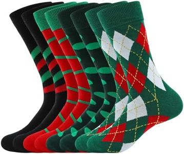 WANDER Men's Christmas Socks Gifts Dress Socks Fun Crazy Cotton Calf Crew Socks (Shoe Size:13-15,8 Pairs Holiday Socks)