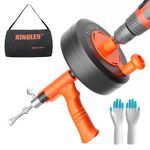 Drain Auger, Drain Snake with Drill Adapter, 25ft Plumbing Snake Heavy Duty Flexible Sink Steel Drum Auger and Drain unblocking Snake, with Work Gloves and Storage Bag