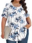 Tencede Womens Plus Size Tops Shirts Short Sleeve Crew Neck Tunic Casual Soft Clothes Blue Rose 3X