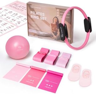 LIONSCOOL Pilates Ring Set – 14" Anti-Deformation Magic Circle with Padded Handles, Mini Ball, Resistance Bands, Guide & Bag (Pink Pro)