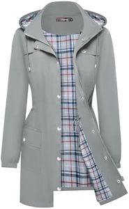 Bloggerlove Rain Coats For Women Waterproof With Hood Outdoor Active Windbreaker Women's Rain Jacket Plaid Lined Raincoat Grey XXL