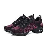 ERLINGO Womens Dance Sneakers Jazz Shoes Breathable Air Cushion Lady Split Sole Athletic Walking Dance Shoes Comfy Mesh Lace Up Shoe Shock Absorption Wear-Resistant Sneakers