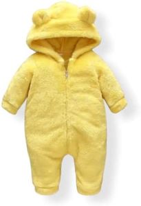 First Kick Unisex Baby Flannel Jumpsuit Classical Style Sleepwear Snowsuit Hooded Romper dangri Outwear (Yellow, 12-18 Months, L 65 cm X B 35 cm)