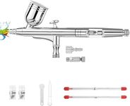 Airbrush Kit 0.3 mm Airbrush Gun Dual-Action Gravity Feed Kit, 1/2 & 1/4 OZ Fluid Cup, 0.2 mm & 0.5 mm Nozzles Needles Air Caps for Nail Art Painting Makeup Cake