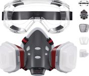 Serplex® Respirator Mask with Filters, Reusable Half Face Cover Gas Mask with Safety Glasses, Gas Mask Set Respirator for Painting Spraying Sanding Welding Woodworking Epoxy Resin & Other Protection