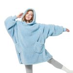 Bedsure Wearable Blanket Hoodie Women - Fluffy Fleece Hoodie Blanket for Adults Men, Warm Hooded Blanket as Gifts for Her, Light Blue, L