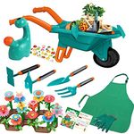 Qtioucp Kids Pretend Play Garden Toys Outdoor Gardening Tool Set with 93 PCS DIY Kids Flower Garden Building Preschool Activities for Kids Boys Girls (Green)