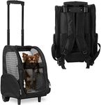 KOPEKS Deluxe Backpack Pet Travel Carrier with Double Wheels for Pets up to 10 Pounds - Black - Approved by Most Airlines