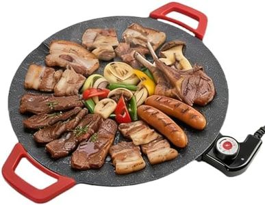 Nonstick Electric Indoor Grill Pan 5 Heat Levels with Grease Channel, Comal Electrico Para Tortillas, Outdoor Portable Smokeless Korean Grills Pan with Foldable Tripod for Cooking (36cm/14inch)