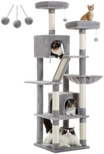 PAWZ Road 180cm Large Cat Tree for Indoor Cats, Multi-Level Cat Tower Cat Scratching Post with 2 Perches, 2 Condos, Hammock and 2 Pompoms Grey