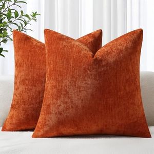 decorUhome Chenille Fall Rust Euro Sham Throw Pillow Covers 26x26 Inch Set of 2, Decorative Soft Couch Pillow Covers Solid Dyed Accent Farmhouse Neutral Square Pillow Cases for Sofa