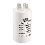 sourcing map CBB60 Run Capacitor 16uF 450V AC Double Insert 50/60Hz Cylinder 72x40mm White for Air Compressor Water Pump Motor