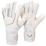 Renegade GK Vulcan Whiteout Goalie Gloves with Finger Spines | 3.5+3mm Hyper Grip & 4mm Duratek | White Soccer Goalkeeper Gloves (Size 7, Youth, Roll Cut, Level 3)