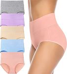 Annenmy Women's High Waist Cotton Underwear Soft Brief Panties Regular and Plus Size, Light Colors, 5-pack, X-Large
