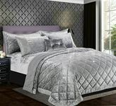 Luxury 3 Piece Quilted Bedspread Comforter Coverlet Crushed Velvet Quilt Throw Bedding Set with Oxford Pillow Shams (Silver, King)