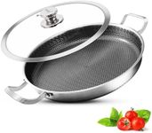 Vinchef Non Stick Frying Pans with Cooking Lid, 13” Stainless Steel Pan Skillet, PFOA Free, Dishwasher and Oven Safe Cookware, Paella Pan for Induction Cooktop, Gas, Ceramic, Electric Stove